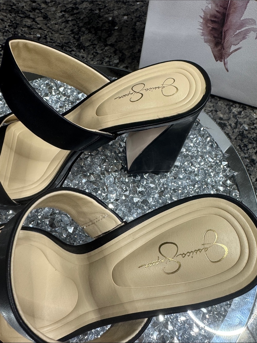Jessica Simpson Dizza Black Double-Band Platform Block Heels NEW 9.5 - Picture 2 of 14
